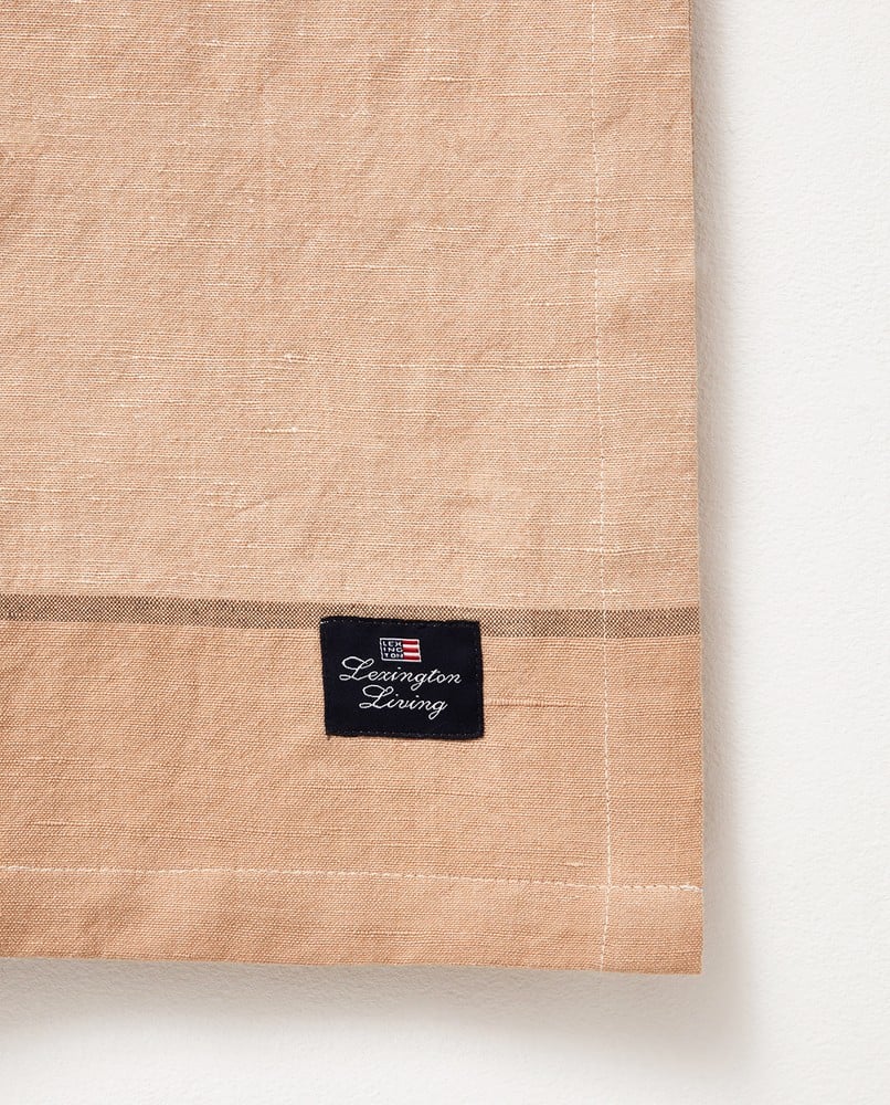 Rutig Bordsduk I Linneblandning Beige/Vit 150x250 Lexington