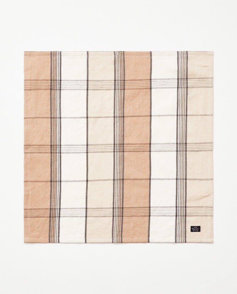 Rutig Servett I Linneblandning Vit/Beige Lexington