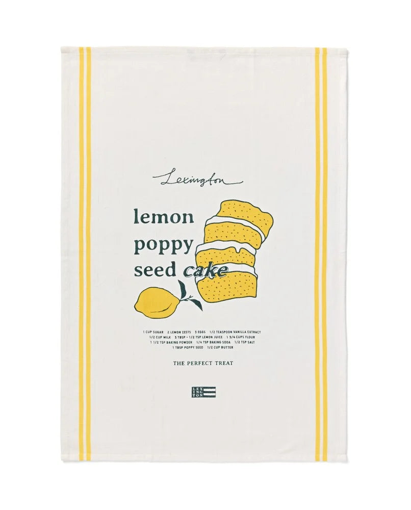 Lemon poppy kökshandduk i ekologisk bomull, vit/gul