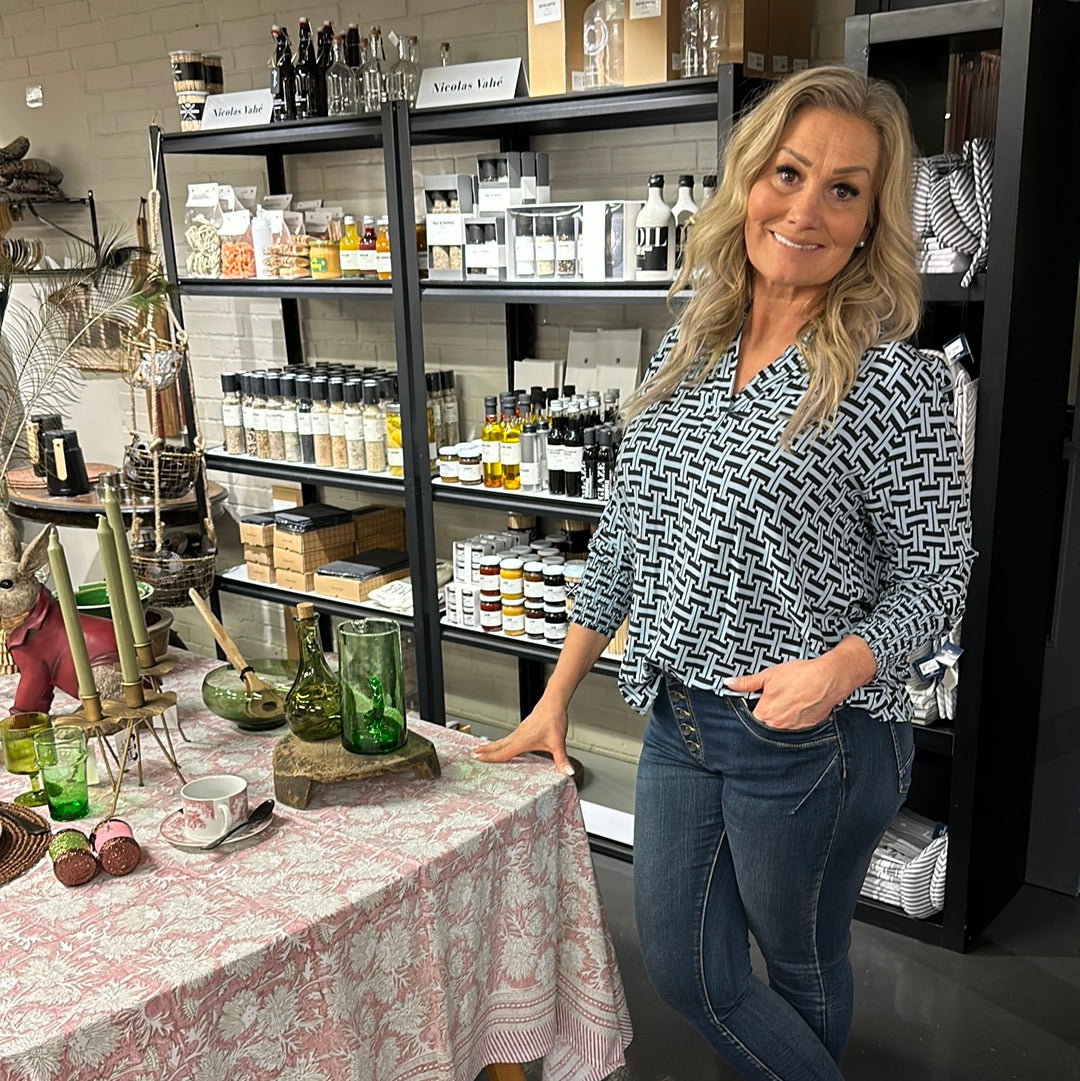 Blus Alice mönstrad med smockärm