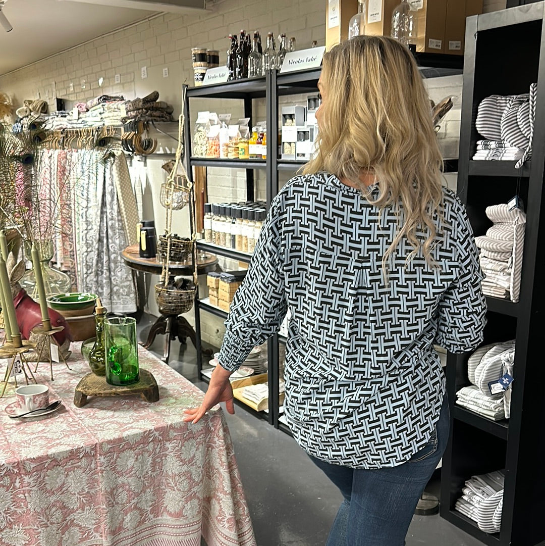 Blus Alice mönstrad med smockärm