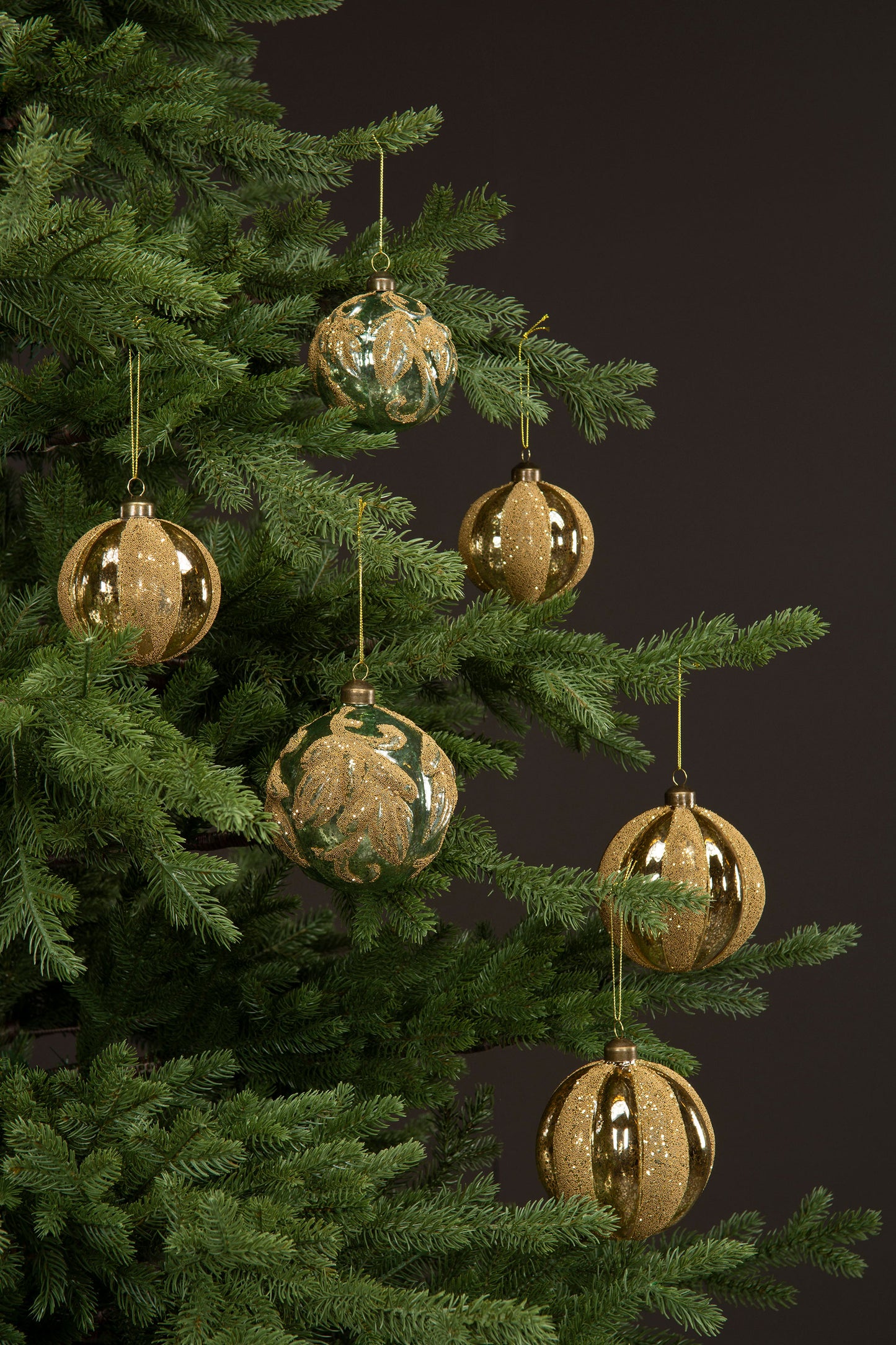 Glaskula Mystic Grön/Guld 8cm 4-pack
