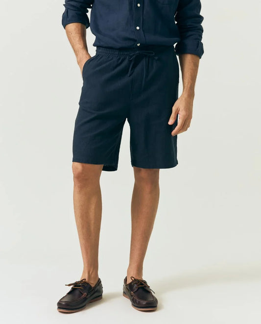 Shorts i linneblandning, mörkblå Lexington