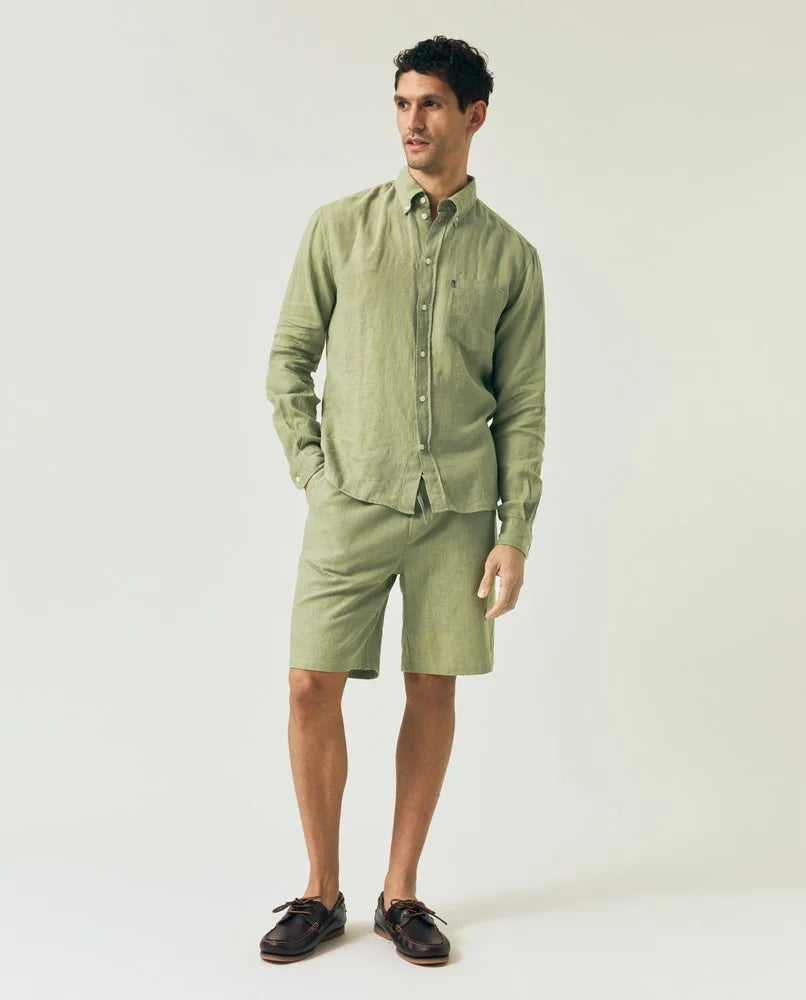Shorts i linneblandning, grön Lexington