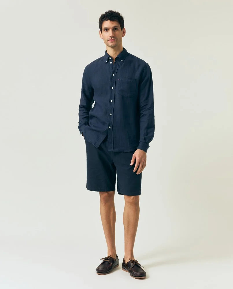Shorts i linneblandning, mörkblå Lexington