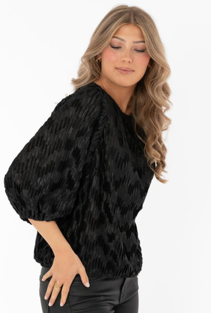 Blus Jewel Plisse Svart