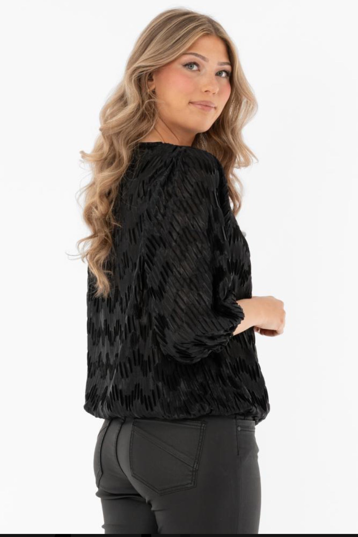 Blus Jewel Plisse Svart