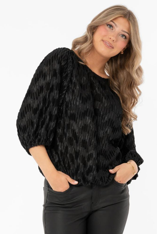 Blus Jewel Plisse Svart