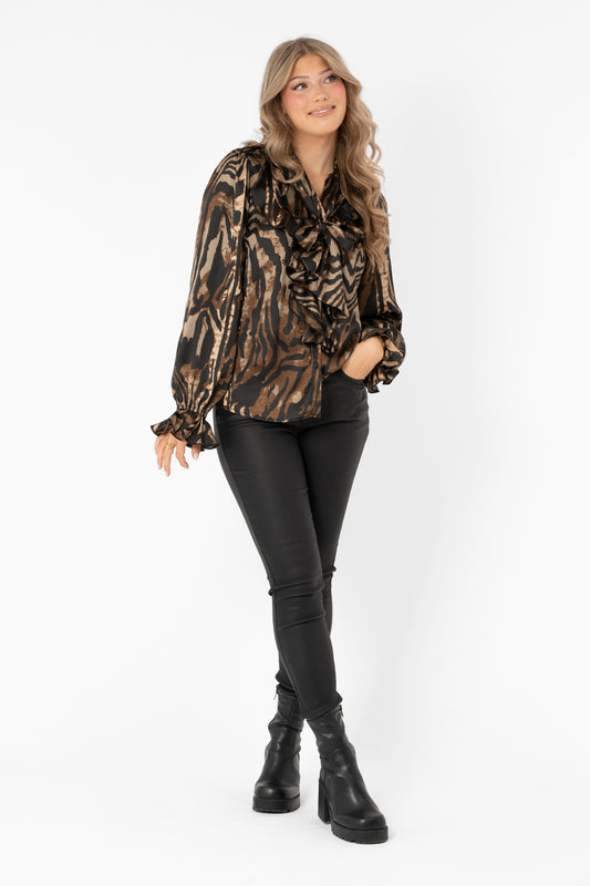 Blus Chiara Mörk Choklad/Svart/Sand