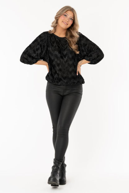 Blus Jewel Plisse Svart