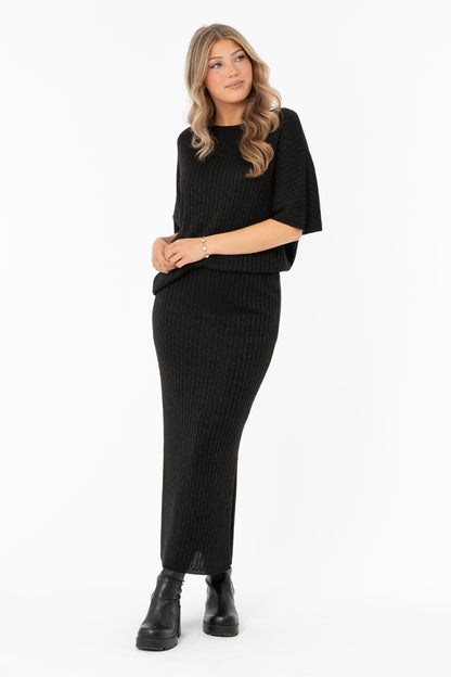 Kjol Frances Stickad Svart