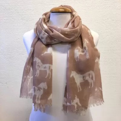 Scarves merinoull hästar rosa